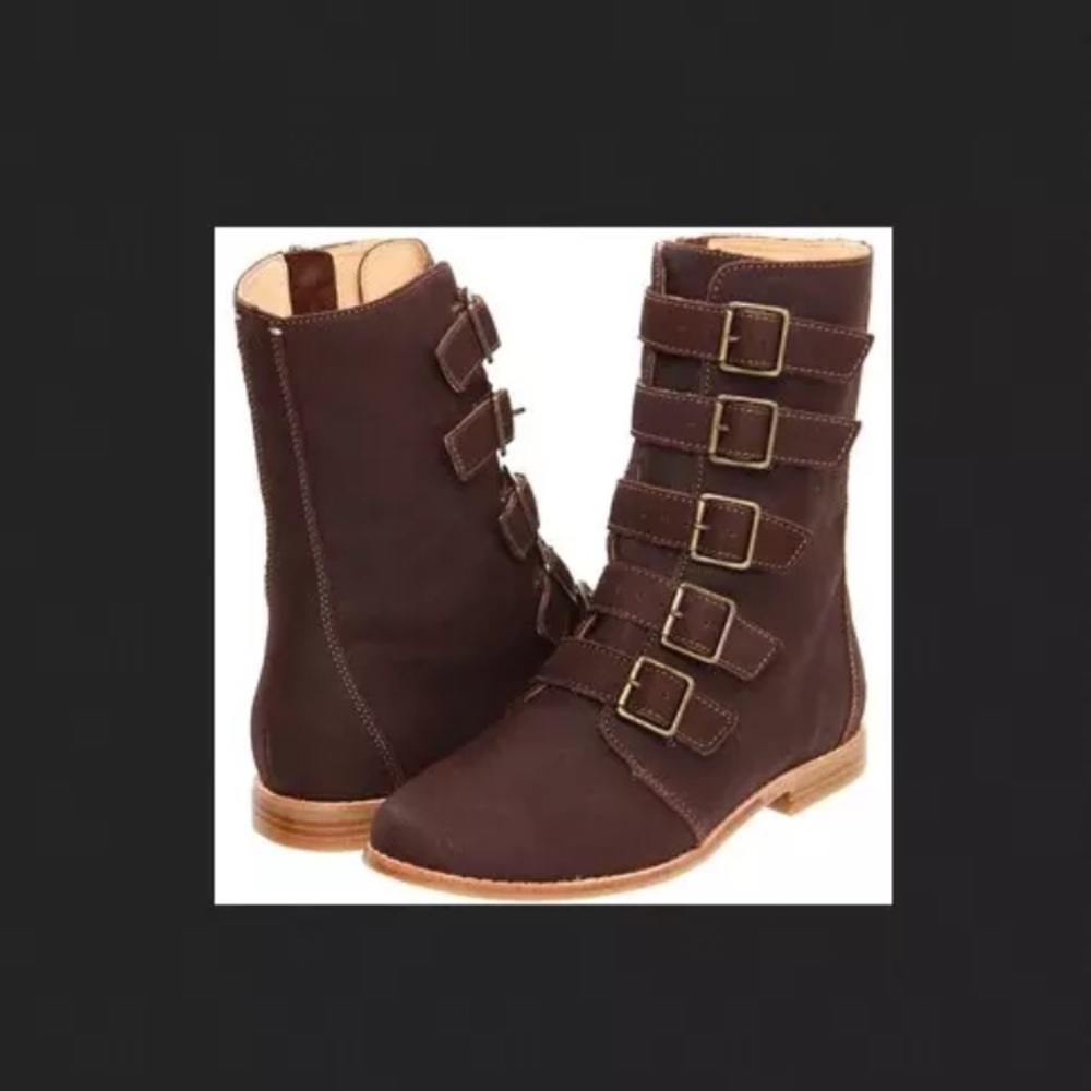 OLUKAI ELMA crackle leather buckles ankle boots